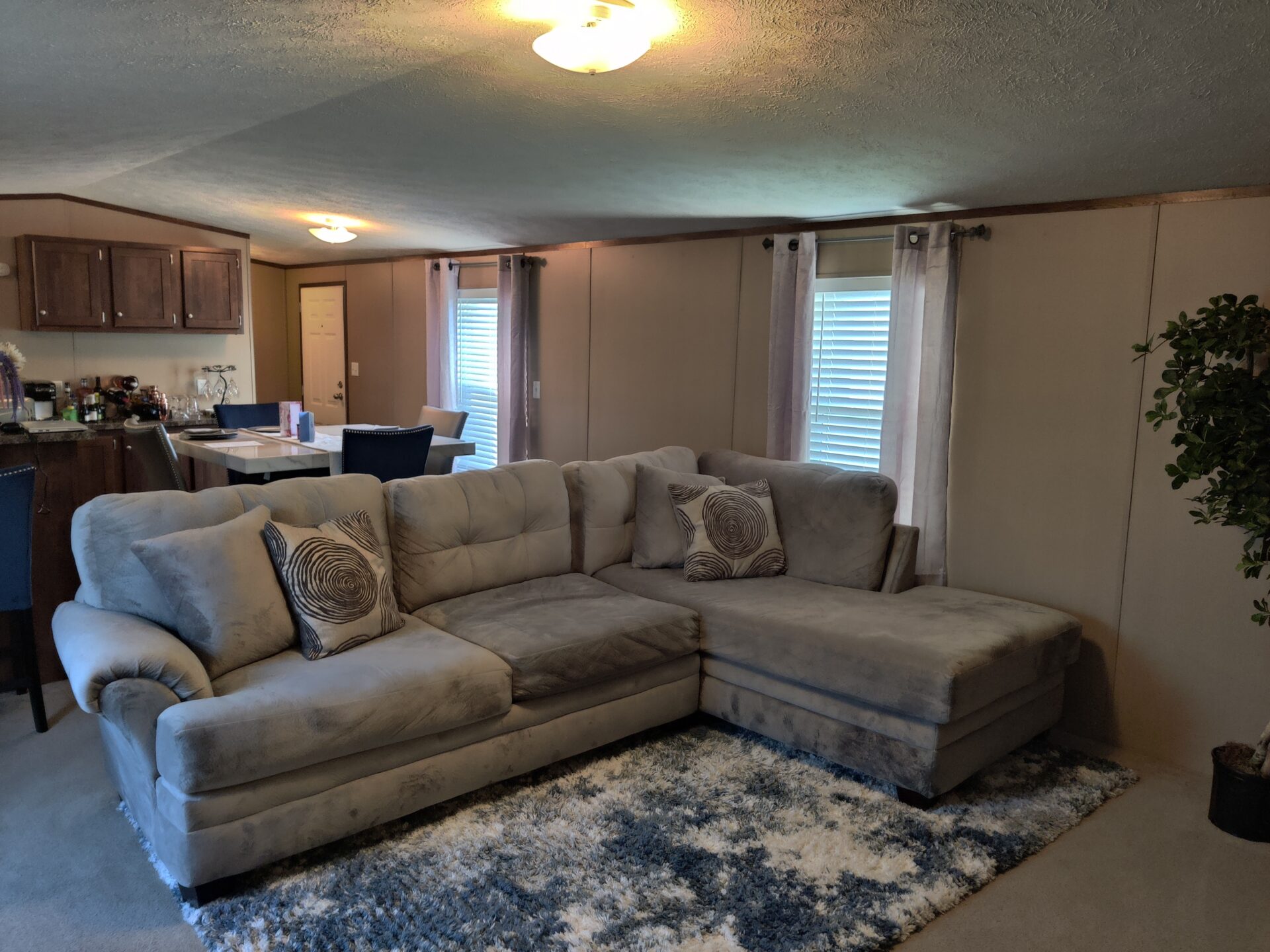 Living room of single wide manufactured home for sale in River's Edge, Clinton Township | Used Mobile Home for Sale Michigan