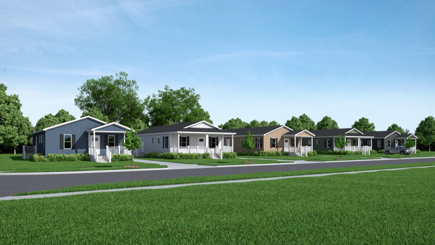 Rendering of five new homes lining a street in the Pontiac Development Project