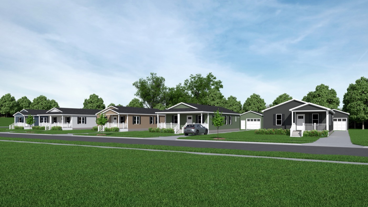 Streetscape rendering of the five homes, view three